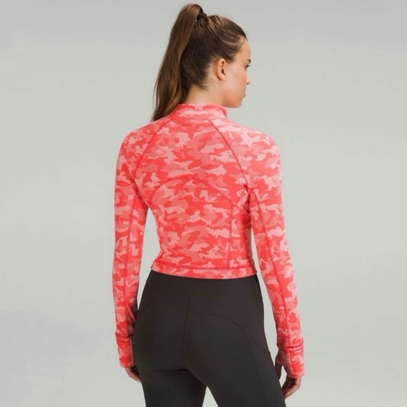 Lululemon Its Rulu Run Cropped Half Zip Heritage Camo Jacquard Raspberry Pink 0 - Picture 2 of 16
